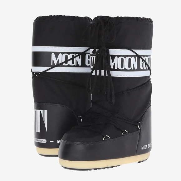 Moon Boot Shoes - MOON BOOT nylon black white tall boots NWOT size 7-8.5